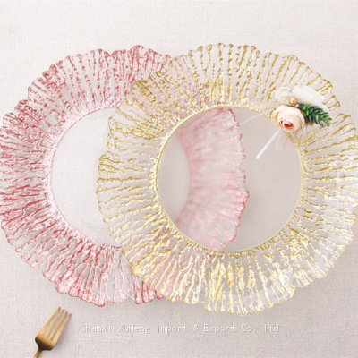 Sun Flower Designed Transparent Clear Glass Charger Plate With Gold Rimmed Decoration photo-4