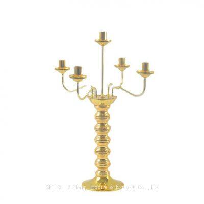 5 Arms Iron Gold Silver Metal Candle Holder Wedding Centerpiece Metal Taper Candlestick Stand