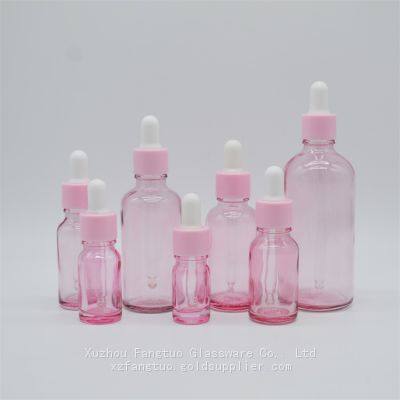 5-100ml Dropper Bottle Empty Glass Bottles Pink Color With Plastic Screw Collar White Nipple photo-2