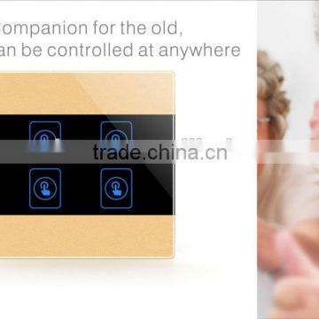 Gold Modern 4 Gang Crystal Glass Panel Touch Universal Smart Home Switch