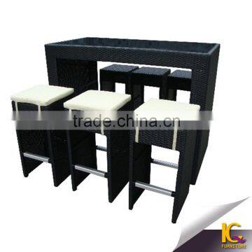 Outdoor black rattan high bar stool modern with low price garden bar table and chair