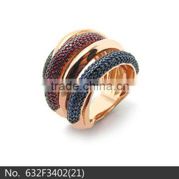 2015 Indian rose golden plated colored stone beautiful design 925 silver rings for women from SLS wholesale Jewerly