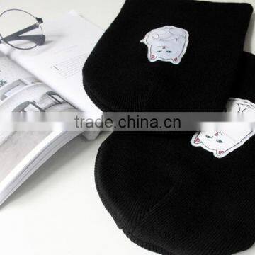 Star Same Style Cute Cat Pattern Rolled Brim Acrylic Knitted Cap for Man