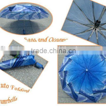 Auto 3 fold umbrella satin fabric with heat-transfer printing design