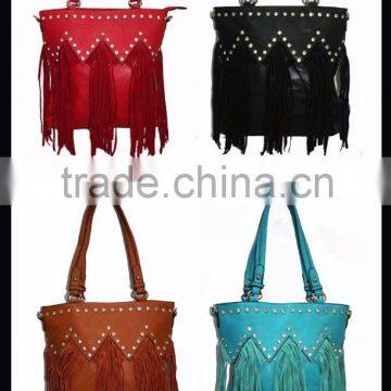 2015 FASHION STYLISH Ladies Tassel Fringe Handbag Leather Shoulder Bag Rhinestones Western Tassles