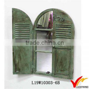 Olive Green Decorative Shutter Window Framed Antique Paint Mirror                        
                                                Quality Choice