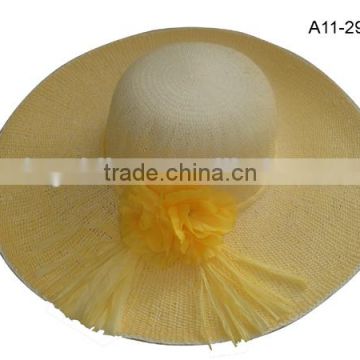 yellow hand weave natural paper straw knitting ladies hat