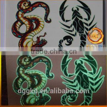 Tatoo stickers glow in the dark with metallic gold silver and holographic effects