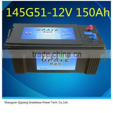 Manufacturer 12V150AH mf auto battery Car rechargeable electric vehicle ev battery 145G51-mf / N150-MF