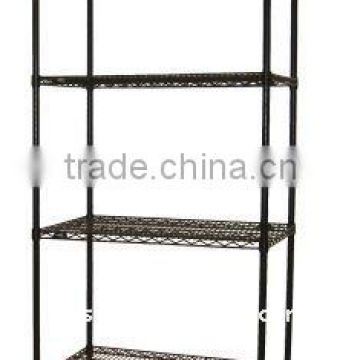 Black wire shelving for hotel or kitchroom use