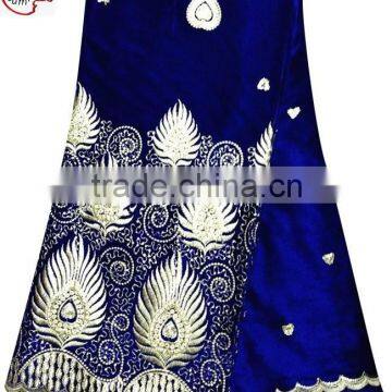 CL2071-4 royal blue newest style African big embroidered velvet material with sequins or crystal stones softly