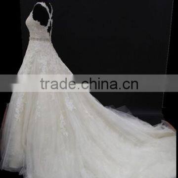 Two Straps Cross Back L.gold/IV Colored A-line 2016 Wedding Dress With Long Train photo-3