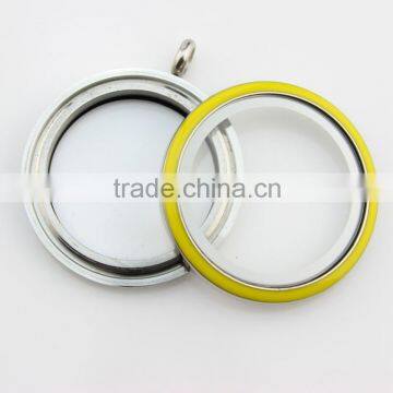 New arrive 316L stainless steel glass screw floating charms locket with yellow enamel