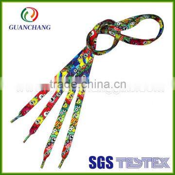 China wholesale customize funny sublimation logo printed flat shoe laces