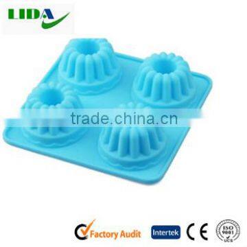 4 Cavity Mini Bundt Cake Pudding Jello Moulds Pan Cupcake Bakeware Silicone Cake Baking Molds KIT109