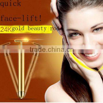 Hot! Health Care Slimming Face 24k Gold Beauty Face Lift Skin Tightening Vibration Face Massage Roller Wrinkle Stick