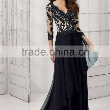 HA-007 2015 Graceful V-Neck Three Quarter Sleeve Celebrate Dress A-Line Appliques Prom Quinceanera Dress