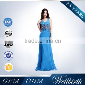 Blue Color One Piece Real Sample Crystal Beaded Tall Tube Women Sexy Maxi Bandage Dress