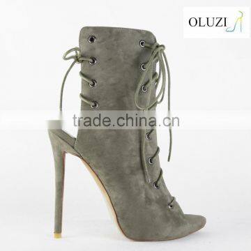 OLNS011 fish toe suede made lace up slingback 2016 new style ladies fashion girls high heel sandals for women                        
                                                Quality Choice