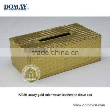 Customized Luxury gold color woven leatherette tissue box for banquet, home, hotel, car