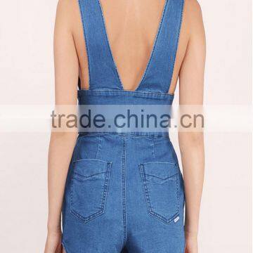 Custom Service Playsuits for Women 2016 Sexy Backless Denim Shift Romper