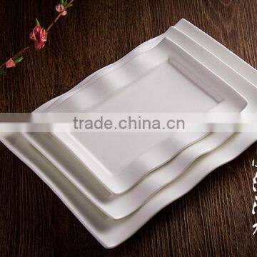 Porcelain white wave shape rectangular dinner plate for restaurant weddings hotel