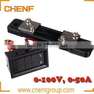 China Manufacture DC 0-100V 50A Dual Digital Display Voltmeter Ammeter Panel Amp Volt Gauge