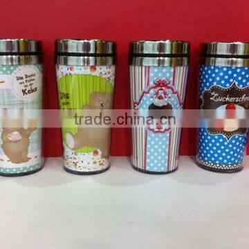 Double wall mug with promotional paper