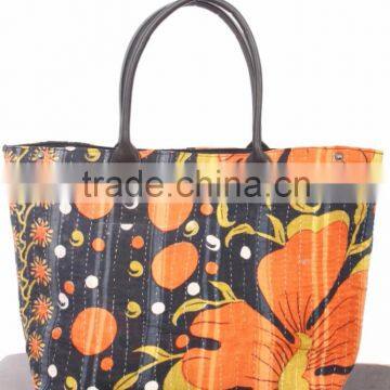 RTVB-001 Semi leather Canvas Orange Flowers Printed vintage Hand Bags For Women