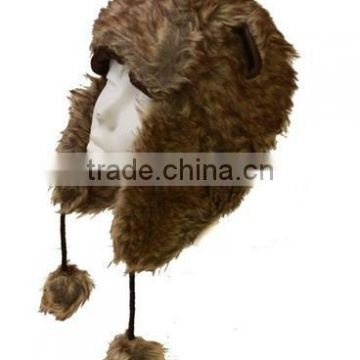 Faux Fur Fashion Animal Ear Print Winter Trooper Cap w Pom String