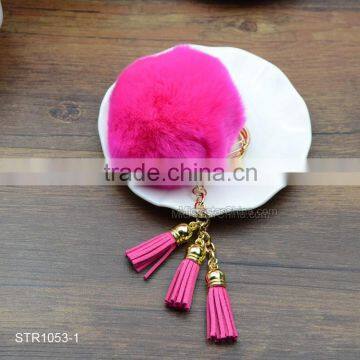 In Stock Velvet Tassel Real Rabbit Fur Pom Pom Key Chain