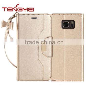 Wallet Case with Cosmetic Mirror and Bow-knot Strap case for Samsung Galaxy Note 7 Rose Gold color