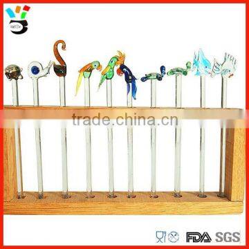 Unique Design Hand Blown Made Custom Glass Swizzle Stick