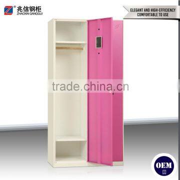 2 Vertical Door Pink Clothing Steel Locker Hot Sale Steel Locker With Mirror Key Lock Wardrobe Cabinet photo-3