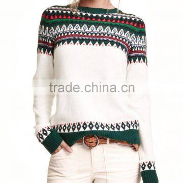Ladies' Round Neck Raglan Long Sleeve Pullover Plain Knitted Sweater With Upper Jacquard