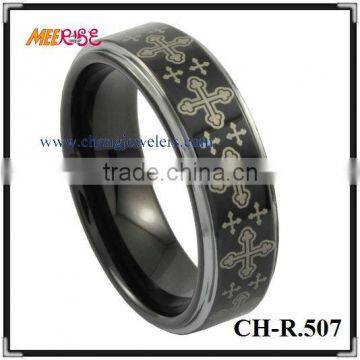 Fashion laser black tungsten jewelry superman maltese cross ring