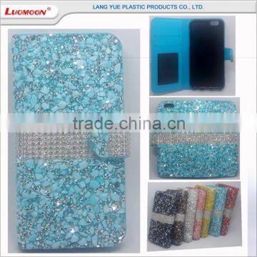 hit color wallet style resin diamond leather case for iphone 5 6 7 6s