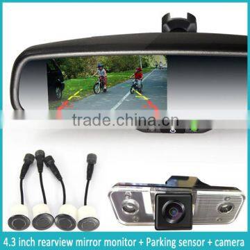 Car Rearview Mirror Monitor With OEM Parking Sensor 4 Replaceable Radar Detectors and Backup Camera Display