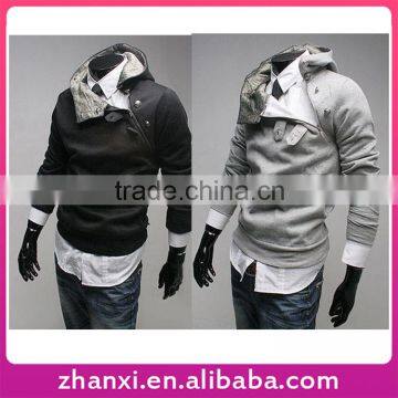 Wholesale Blank Fashion Mens Sweatshirt Black Pullover Hoodie Side Zipper Hoody