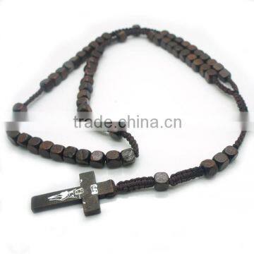 square rosary,religious rosary, wood cord rosary necklace,Catholic rosary