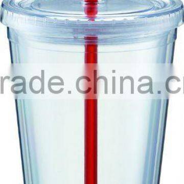 double wall plastic cup with straw