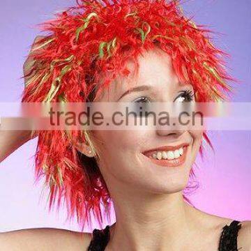 Red color curly party wigs ,cheap synthetic hair festival cosplay wigs