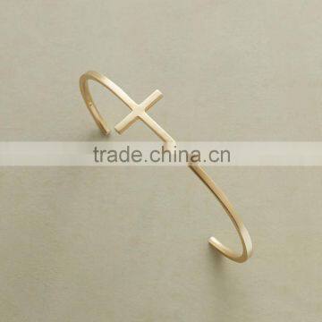 Stainless Steel Dubai Gold Women's Cross Blank Cuff Bangle Bracelet