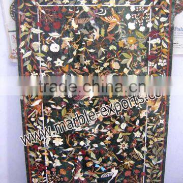 Rectangle Marble Inlay Table Tops, Green Pietra Dura Table top Flower degins, Dinning Table Top