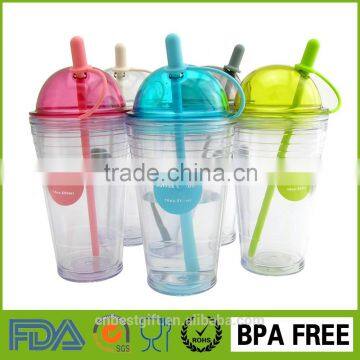 Double Layer Plastic Cups with Lids and Straw Juice Fruit Water Bottle Bpa Free