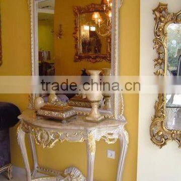 French furniture - antique white lacquer console with mirror