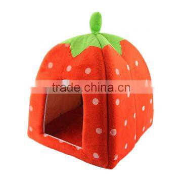 Red Foldable Sponge Pet Dog Cat House Tent Bed Strawberry Shape Warm Kennel S