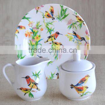 porcelain sugar pot& milk pot + 7.5'' plate set with customized printing