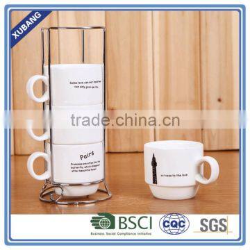 2016 New Design Ceramic Coffee Cups Set of 4pcs With Metal Rack for Sale photo-4