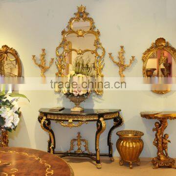 Hand Carved Gold and Black Half Round Marble Altar Table photo-3